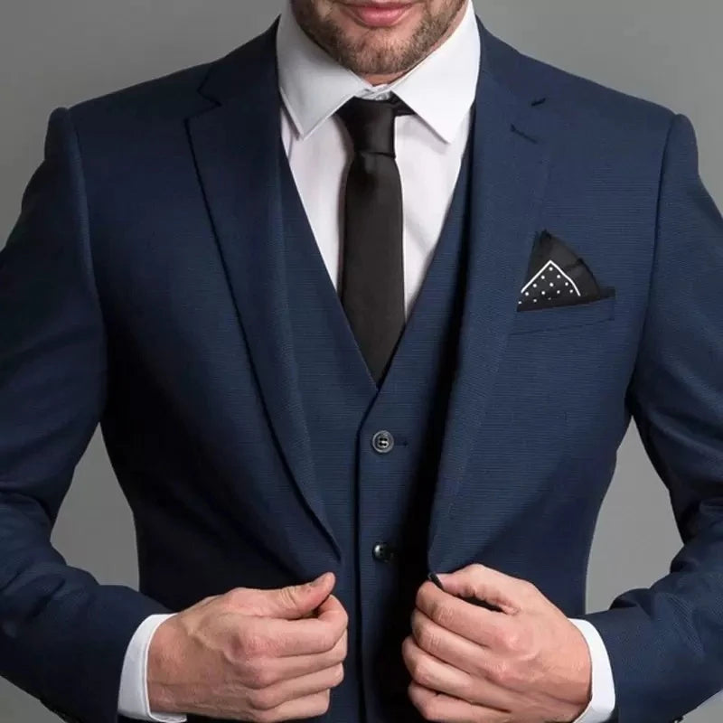 Amay Navy Blue Male Suits Slim fit Notched Lapel  Wedding Tuxedos 3 Piece Sets Tailor Made Business Mens Costume (Blazer+Pants+Vest)