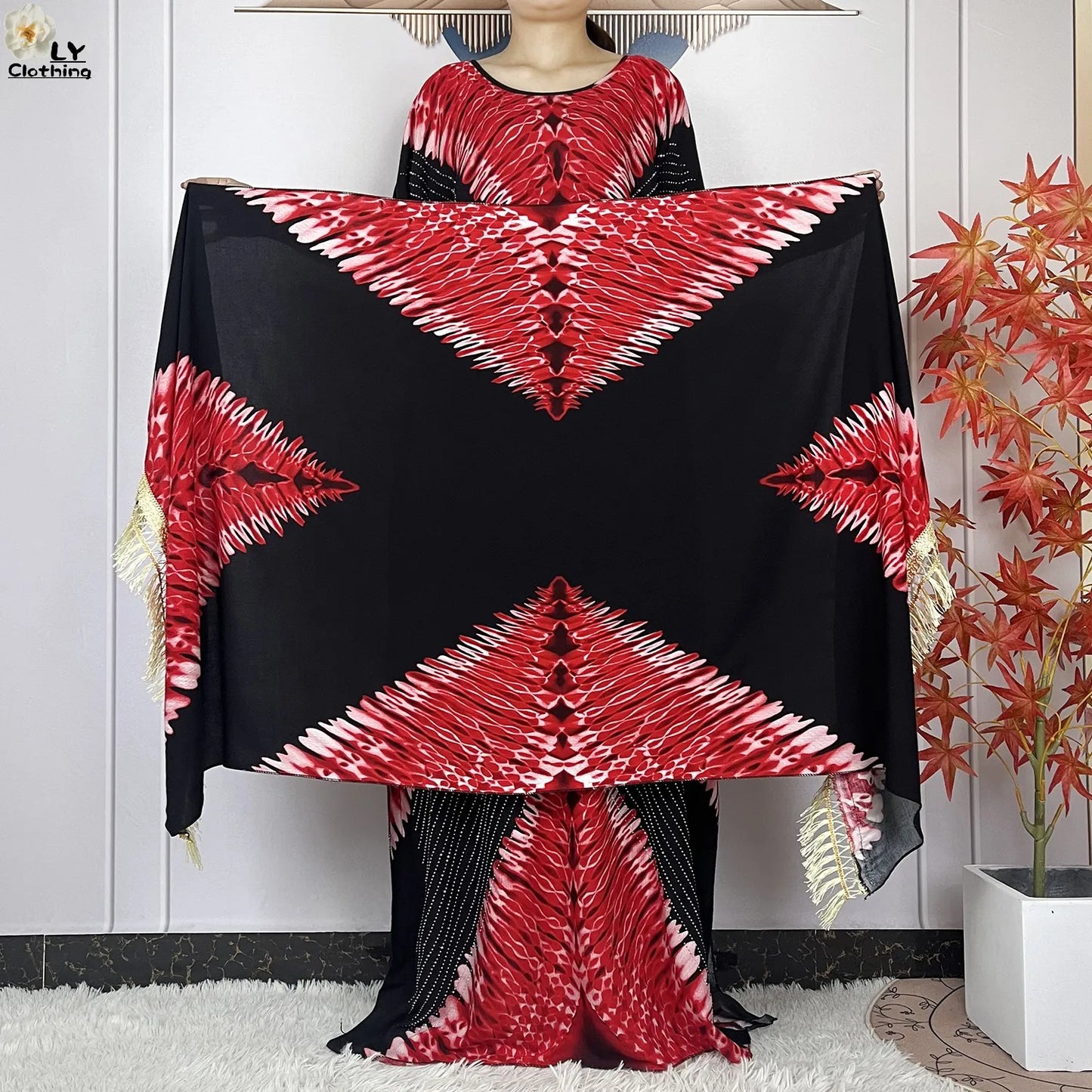 Maxy New Muslim Women Dashiki Printed Dress Flower Diamonds Loose Dress With Big Scarf Islamic African Women Short Sleeve Abaya