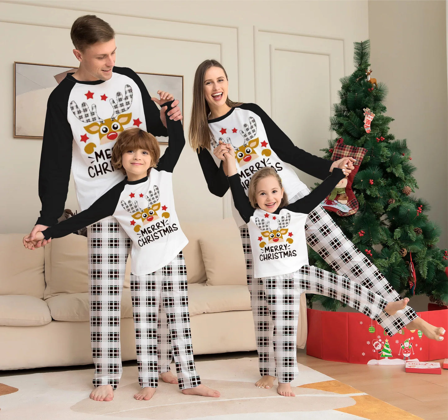 New plaid fawn print Christmas parent-child set European and American Max fashion deer head two-piece family pajamas