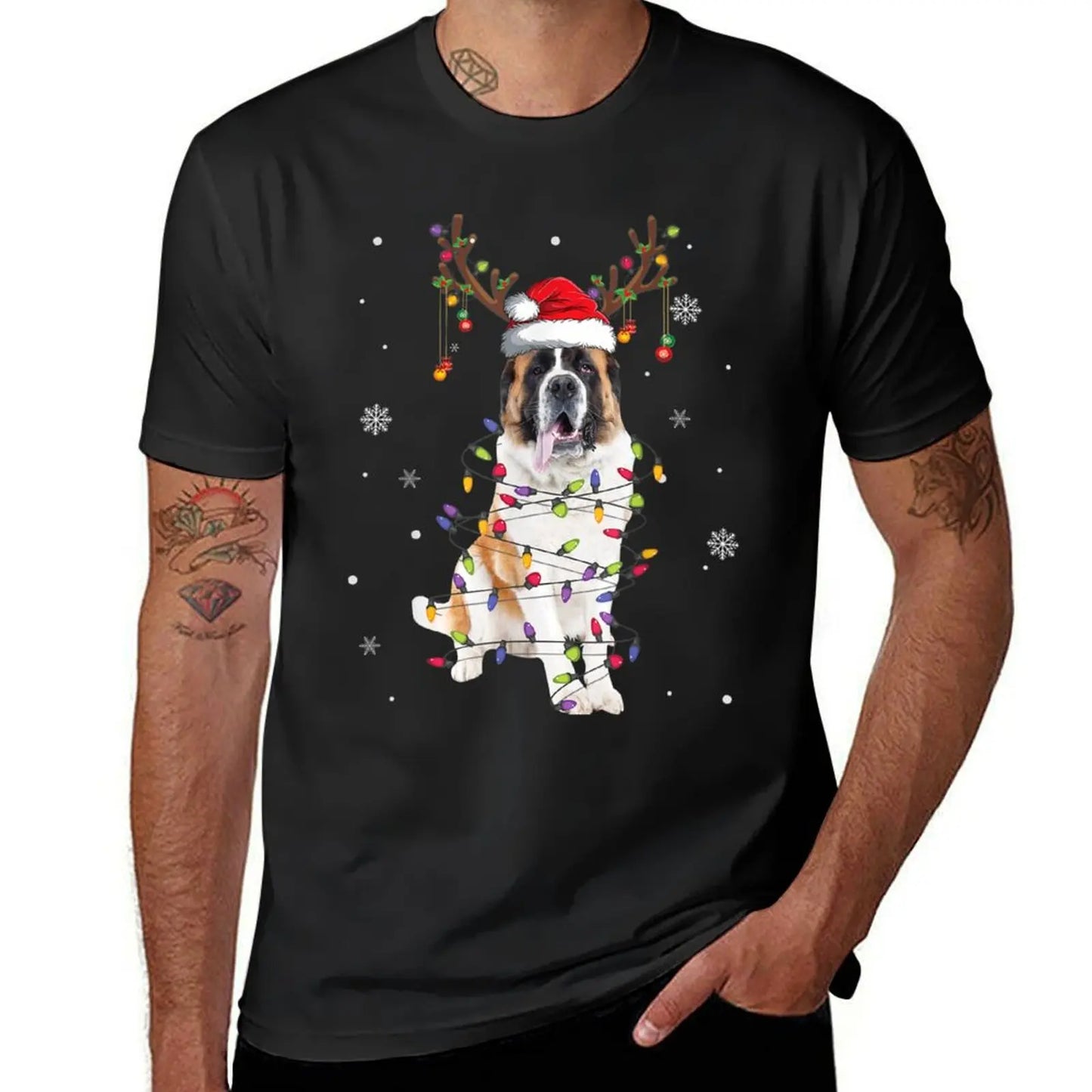 St Bernard Christmas Reindeer Santa Dog Lover Pajama T-Shirt korean fashion quick-drying summer clothes tees clothes for men