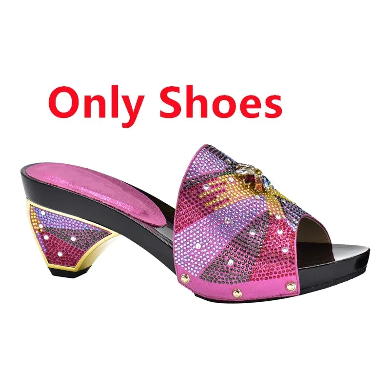 New Arrival Max Shoes and Bag Set Decorated with Rhinestone High Quality African Women Wedding Shoes and Bag Set Party Shoes