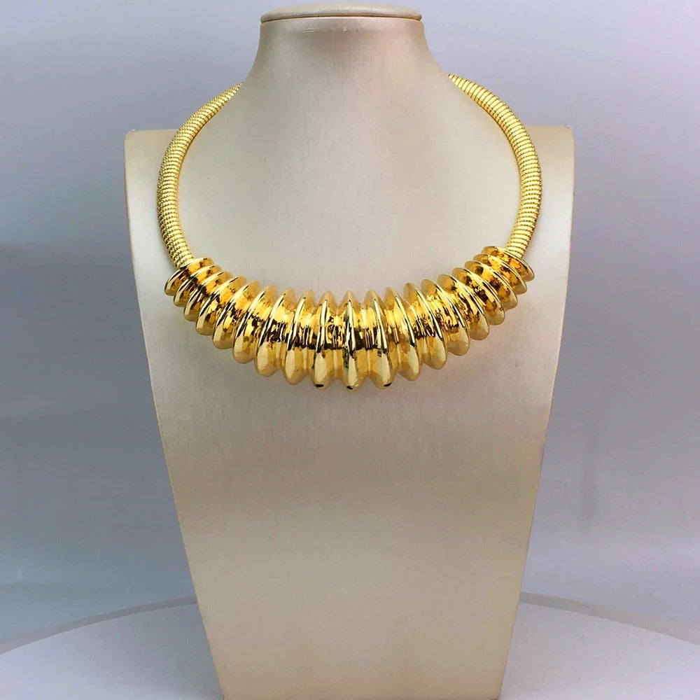 Fashion Italian Dubai Gold Plated Bold Jewelry Set Simple Style Necklace All Copper Material Light Weight Jewelry FHK17199