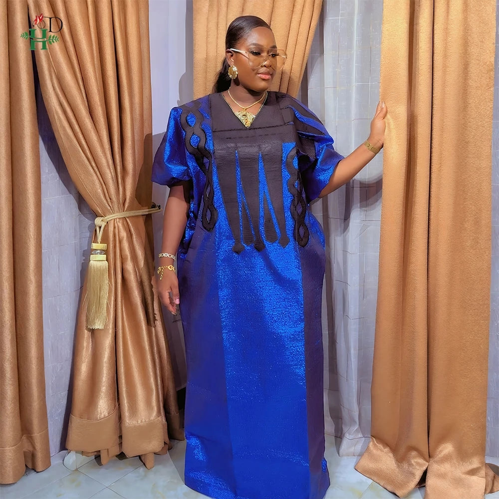 Maxy New Elegant African Women's Plus Size Kaftan Embroidery Dress V Neck Short Sleeve For Parties Cultural Events and Casual Outings