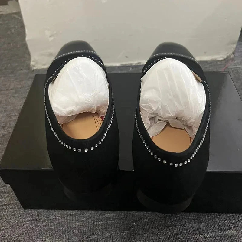 Visco Black Suede Rhinestone Wedding Shoes Man Pointed Toe Leather Patchwork Slip On Flats Male Sexy Party Shoes