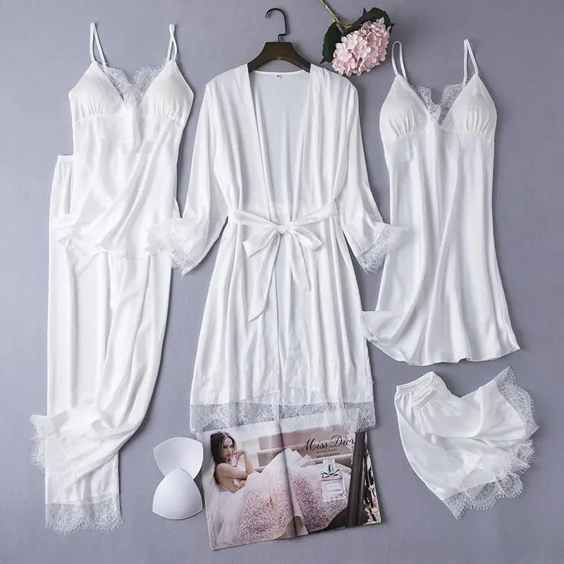 Maxy Robe Sets Women Sleepwear Satin Bridal Wedding Gift Nightwear Casual Kimono Bathrobe Gown Intimate Lingerie Nightgown