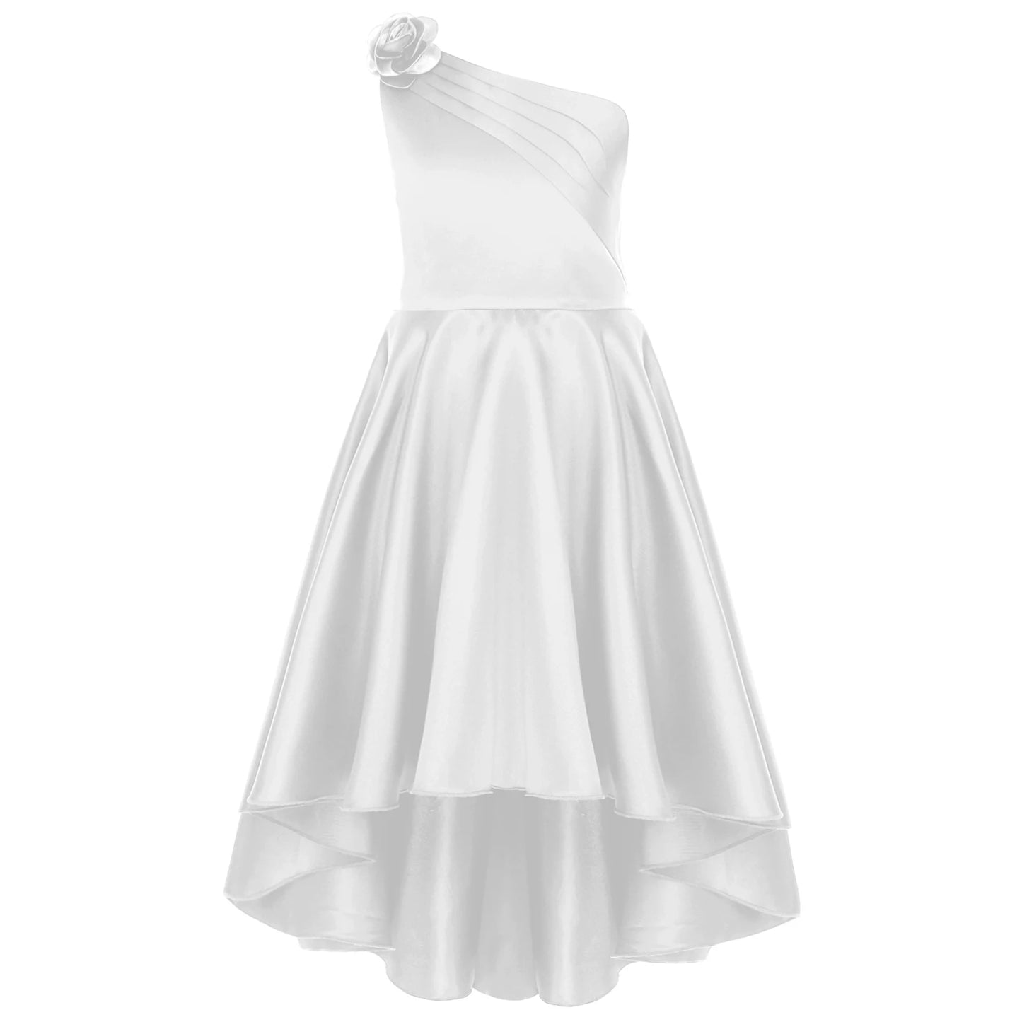 Maxy Princess Kids Flower Girls Elegant Wedding Party Dress One Shoulder Irregular Hemline Dresses Pageant Evening Birthday Banquet Prom Gown