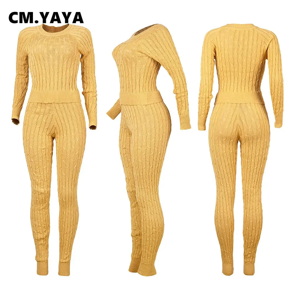 Maxy Women Fashion Weave Two 2 Piece Set Outfits Street Autumn Winter Sweater and Knit Pants Suit Active Tracksuit