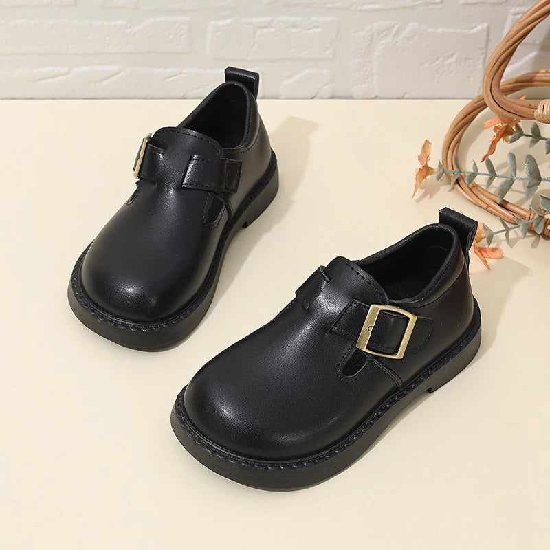 Maxy Children T-strap Casual Leather Shoes Toddler Gilrs Boys Low Heels Buckle Shoes Outdoor Infant Shoes Autumn Spring 4-12Y Sneaker