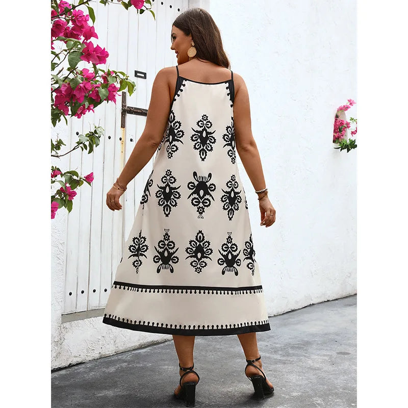 Maxy New Hollow Out Sexy Suspender Long Dress with Sleeveless Printed Dress Summer-dress Party Summer Elegantes Casual Y2k