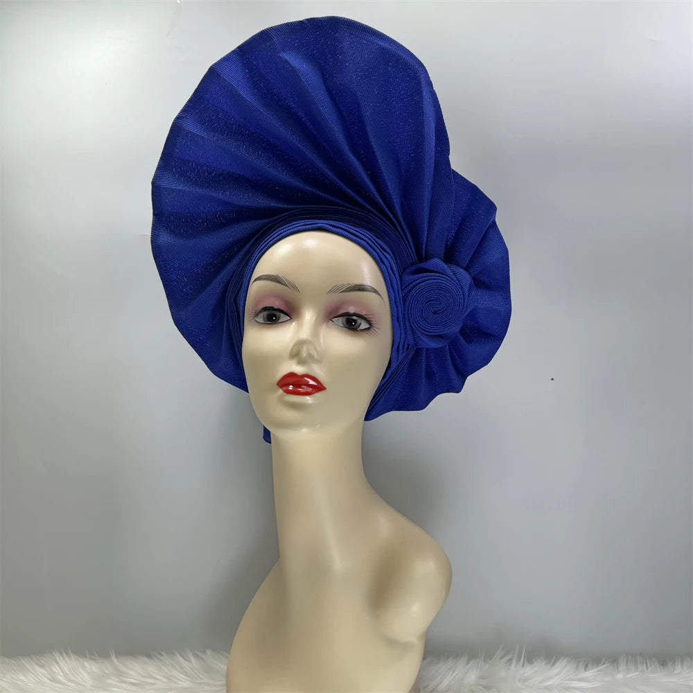 Amay Head tie Luxury Gold Aso Oke Gele Auto Gele Aso Ebi Head tie Turban Cap Women Head Wear
