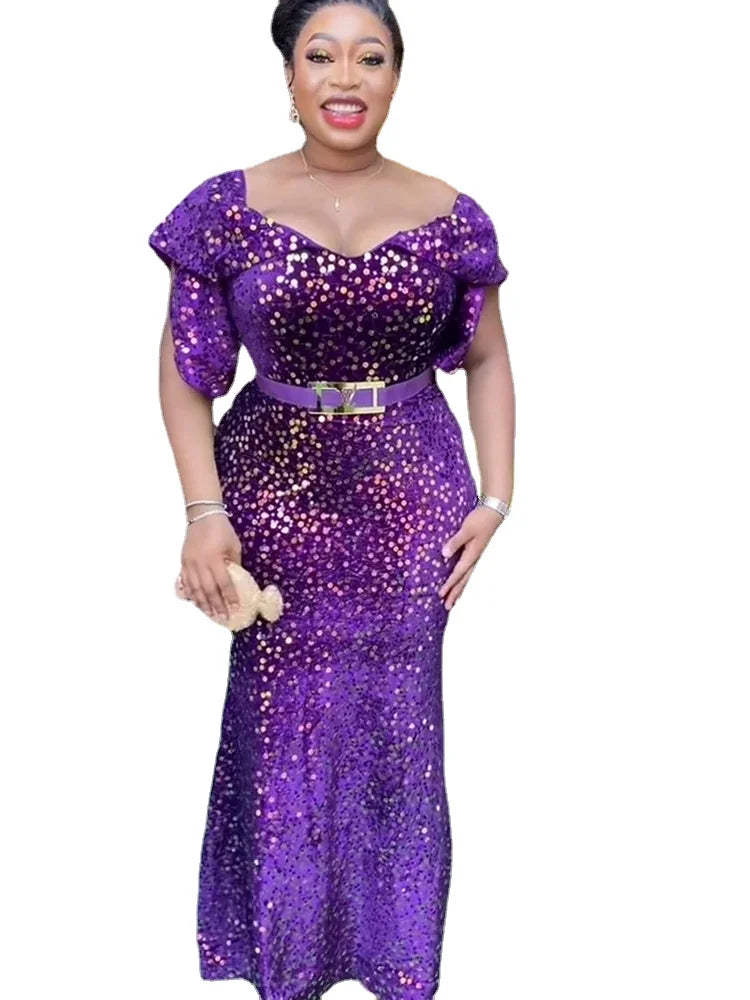 Amay Elegant Dresses for Women Plus Size Sequin Evening Party Long Dress New Africa Clothing