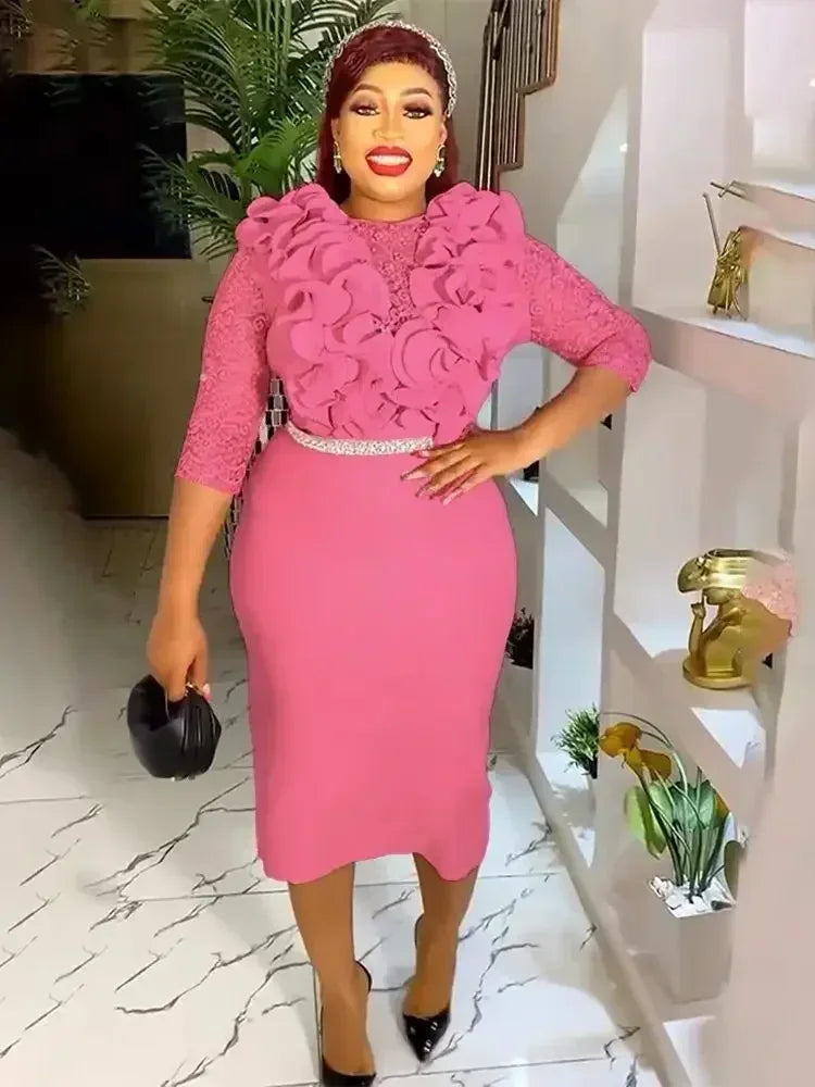 Maxy Plus Size Party Dresses for Women New Dashiki Ankara Lace Evening Gowns Turkey Outfits Robe Africa Clothing