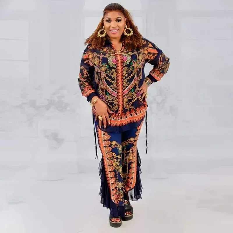 Maxy 2 Piece Women Sets Dashiki New Arrival Spring Autumn Matching Sets Two Pieces Sets Top Pants Suits Outfits Clothing