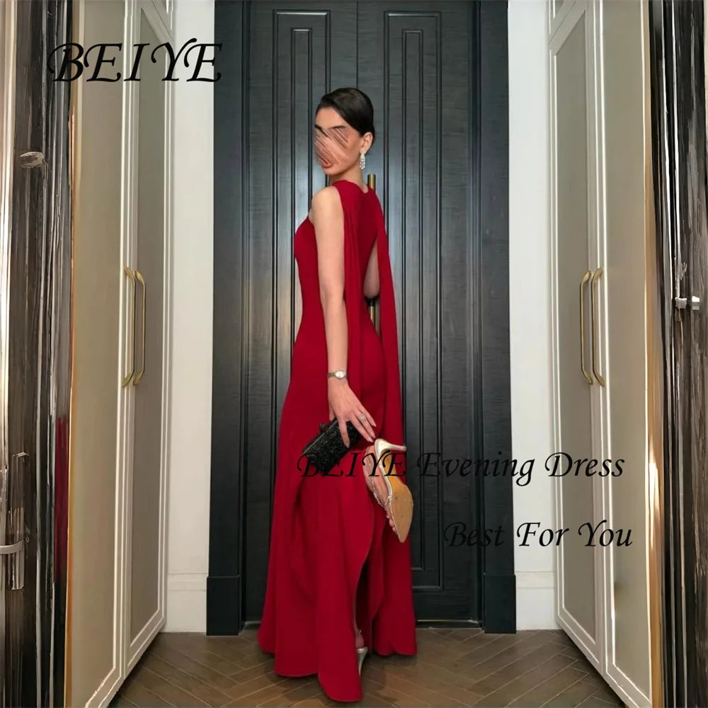BEIYE Modern Red Mermaid Evening Dress Women 2026 Halter Sleeveless Slit Formal Party Gown Customized فساتين سهرات