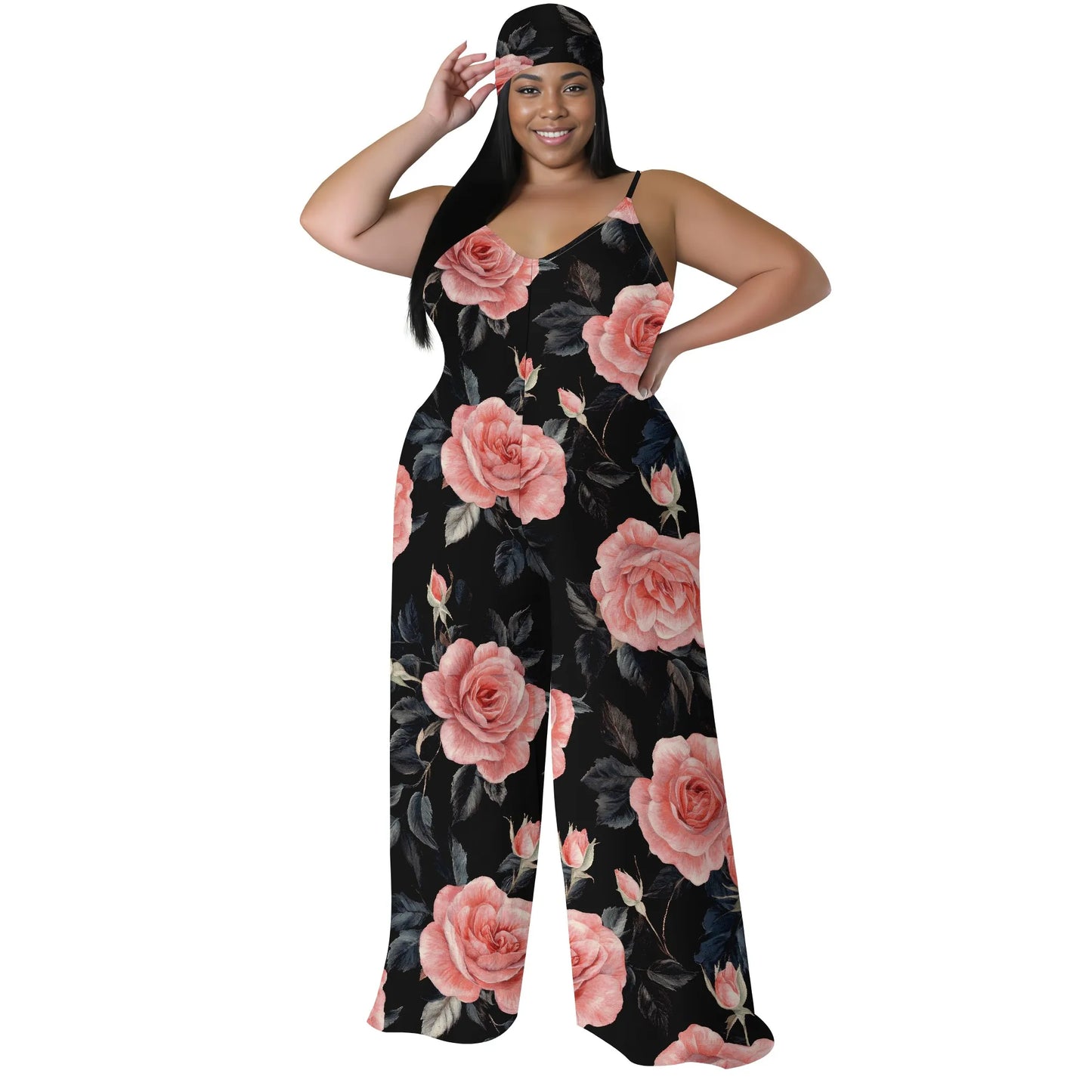 Maxy Luxurious Floral Halter V-Neck Maxy Dress - Women's Elegant Chic Party Resortwear Evening Beachwear Summer (with headscarf)