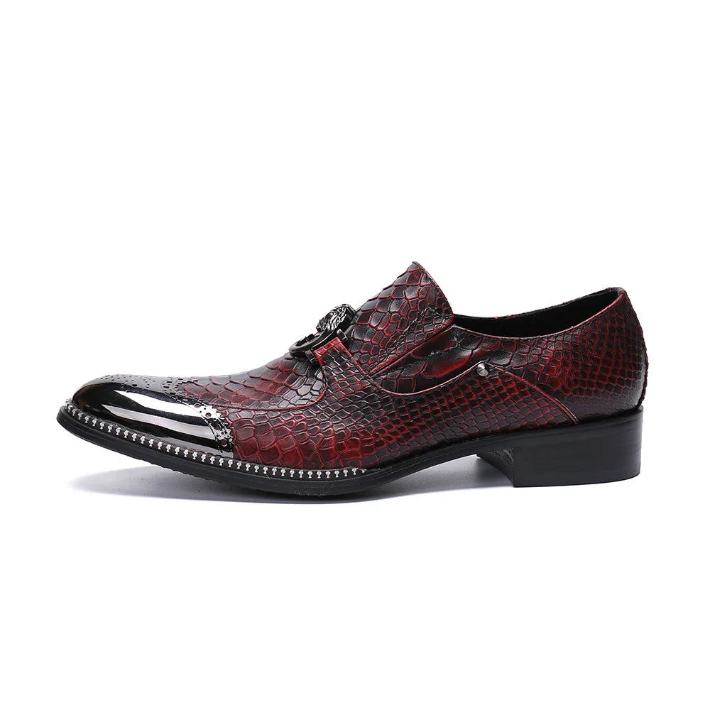 Amay Italian Pointed Toe Patchwork Dress Shoes Elegant Slip on Large Size Formal Shoes Original Genuine Leather Men Business Shoes