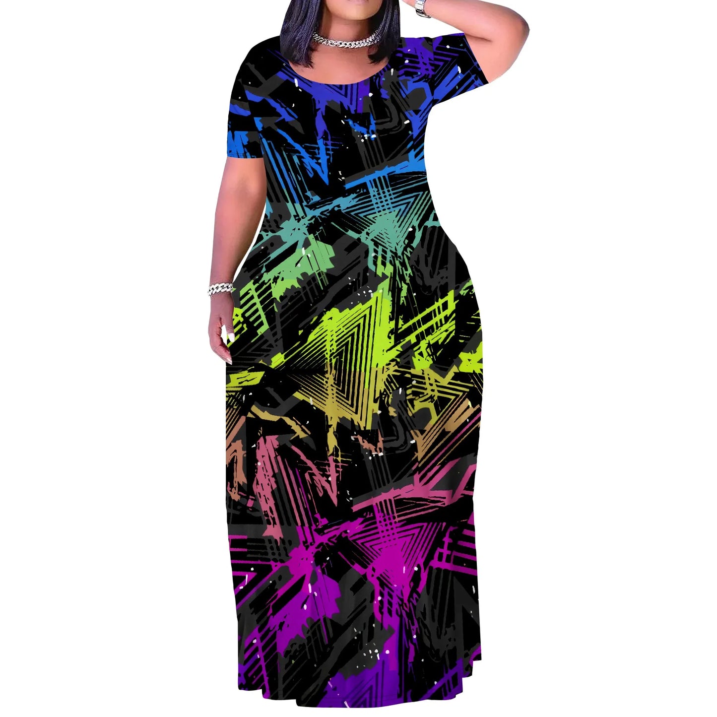 Maxy Plus Size Long Dress Sexy Outfits for Women Printed Loose Cute Dress