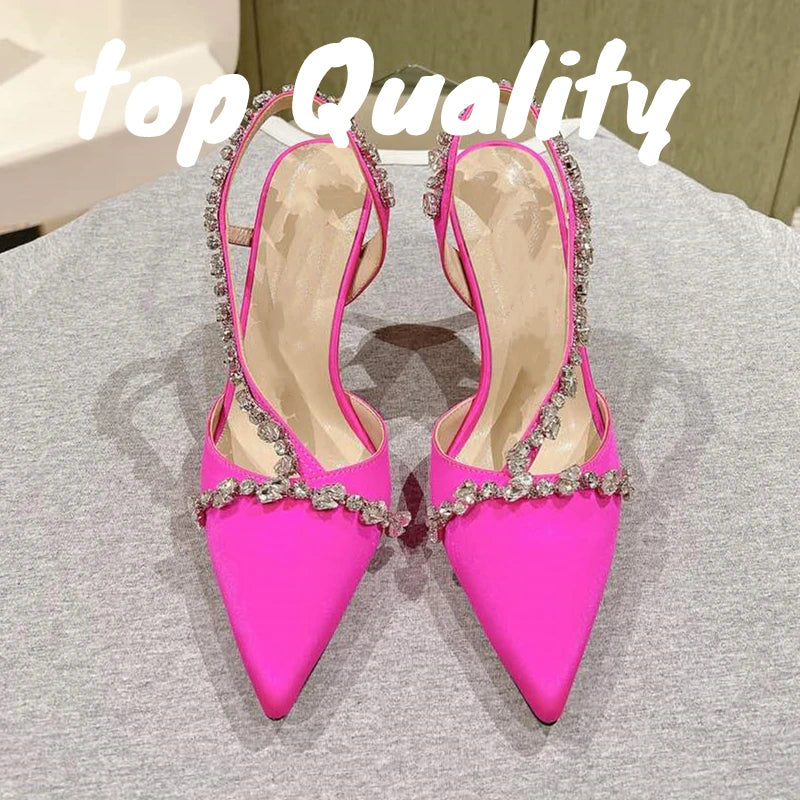 Visco Woman High-heeled Shoes Women Thin High Heels Sandals Rhinestone Chain Decor Fashion Sandalias Summer Party Dress Shoes