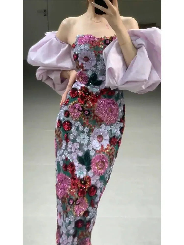 Maxy Annual Meeting Toast Dress Niche Morning Gowns Female Bride New Chinese Sequined Tube Top Fishtail