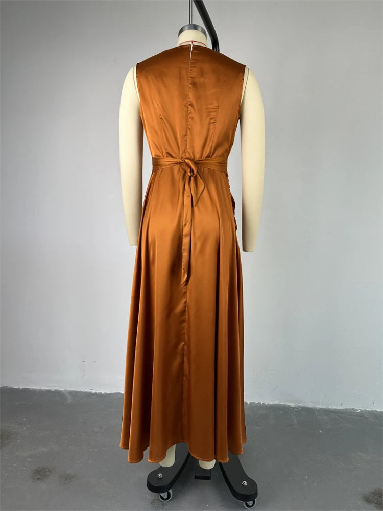 Amay Elegant Women Summer New Style Sleeveless Slim Fit Ruffle Edge Mid Length Irregular Dress Women's Party Dresses