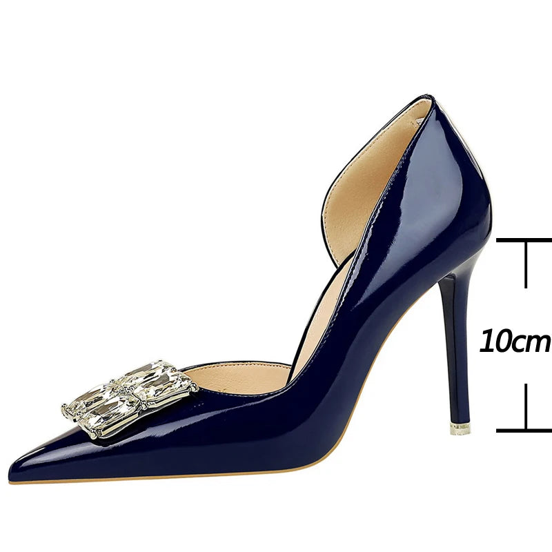 Visco BIGTREE Shoes NEW Luxury high heels Rhinestone Design Women Pumps Patent leather Female heels stilettos Fashion Sexy Party shoes