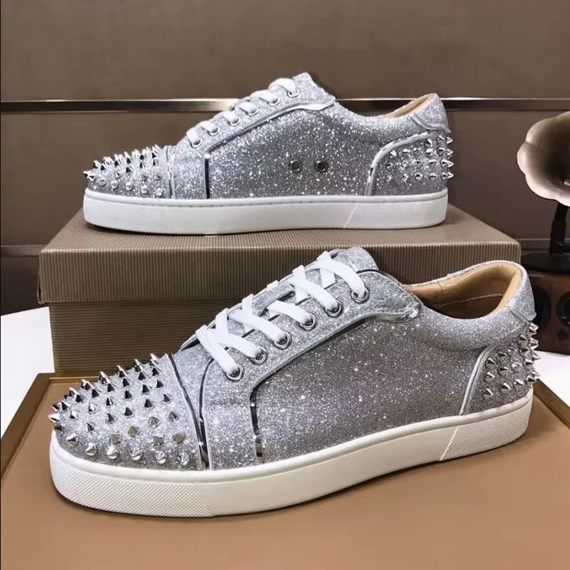 Maxy men's fashion punk hip hop dress rivets shoes natural leather studded shoe flats platform sneakers brand designer footwear mans