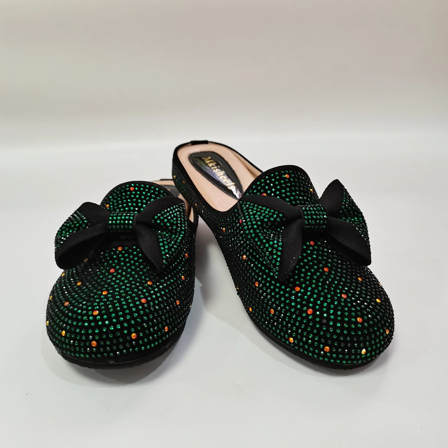 Fashion Women Rhinestone Slippers Shoes Summer Mullers with Bowknot Luxury Lady Beach Designer Shoes Sequins Sandals F615-1