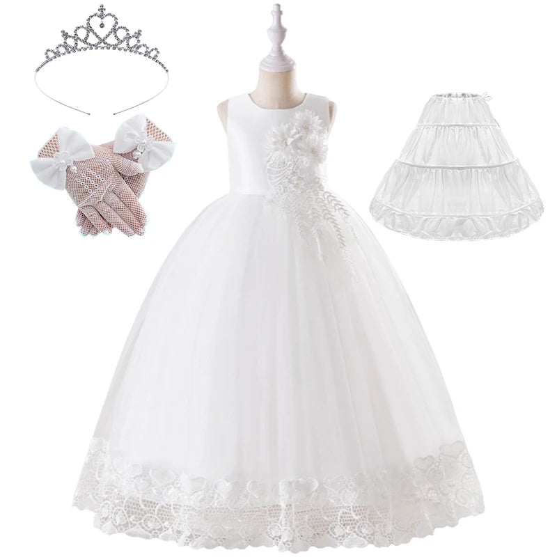 Maxy Luxury Little Girls First Communion Party Dresses Flower Girl Weddings Elegant Dresses for Girls White Evening Children Clothing