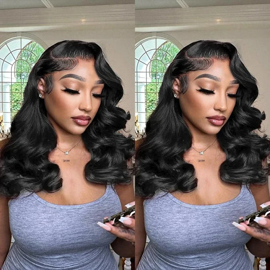 Maxy 13x4 Body Wave Bob Lace Front Wigs Human Hair Pre Plucked Loose Wave Bob Wigs Glueless Wig Brazilian Hair Bob Wig Natural Color