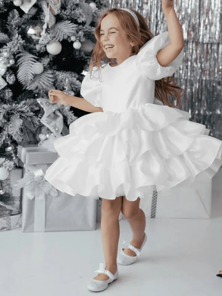 Maxy Fashion Baby Girl Princess Layered Dress Puff Sleeve Infant Toddler Teen Vestido Party Birthday Ball Gown Baby Clothes 1-12Y
