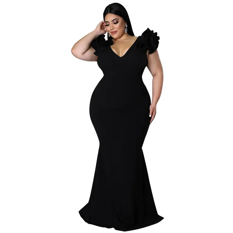 Maxy Ethnic Costume Sexy Ruffle Sleeve Wrap Hip Backless Dresses Elegant New Year Dress Women Dinner Party