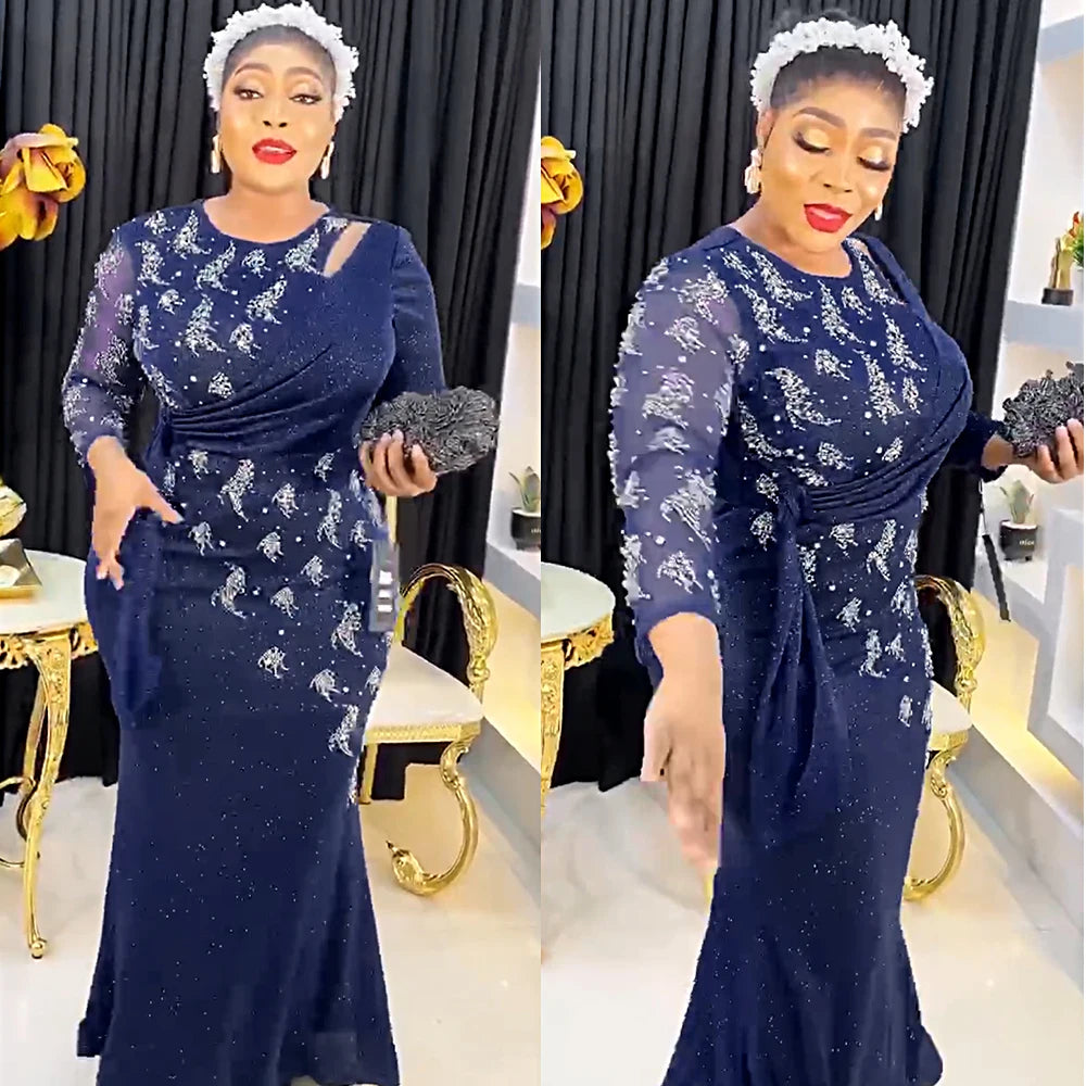 Maxy Plus Size Party Long Dresses for Women Dashiki Ankara Africa Clothes Elegant Turkey Luxury Robe Mermaid Evening Gown