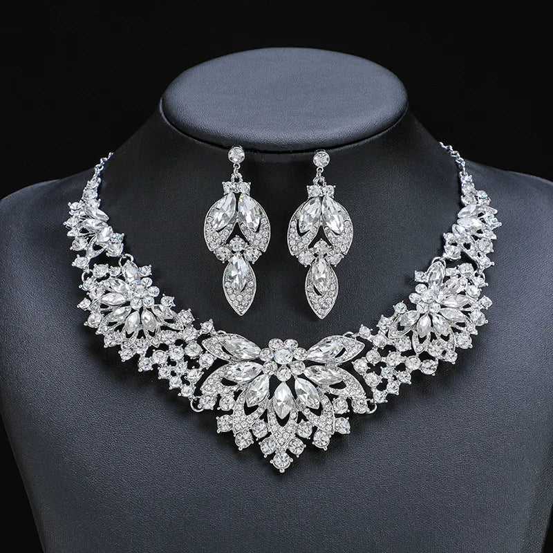 Maxy Luxury Exquisite Green Crystal Leaf Dubai Jewelry Sets For Women Wedding Party Jewelry Accessories Stud Earrings & Necklace Gift