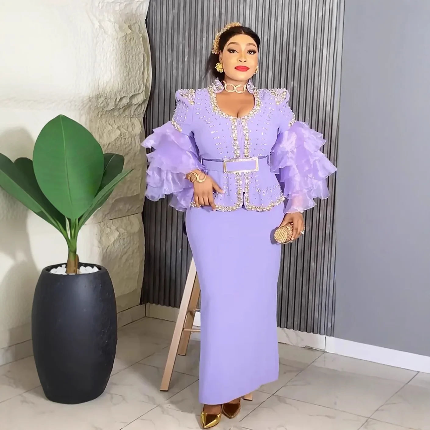 Amay Women Plus Size Evening Dresses Luxury Dress Elegant Sequins Diamonds Wedding Party Long Dress Ankara Ladies Clothing