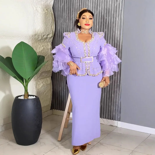 Amay Women Plus Size Evening Dresses Luxury Dress Elegant Sequins Diamonds Wedding Party Long Dress Ankara Ladies Clothing