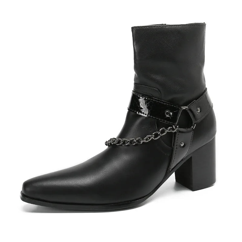 Maxy New pointed leather boots, high top workwear boots, British style enhanced high top men's boots, cowboy boots