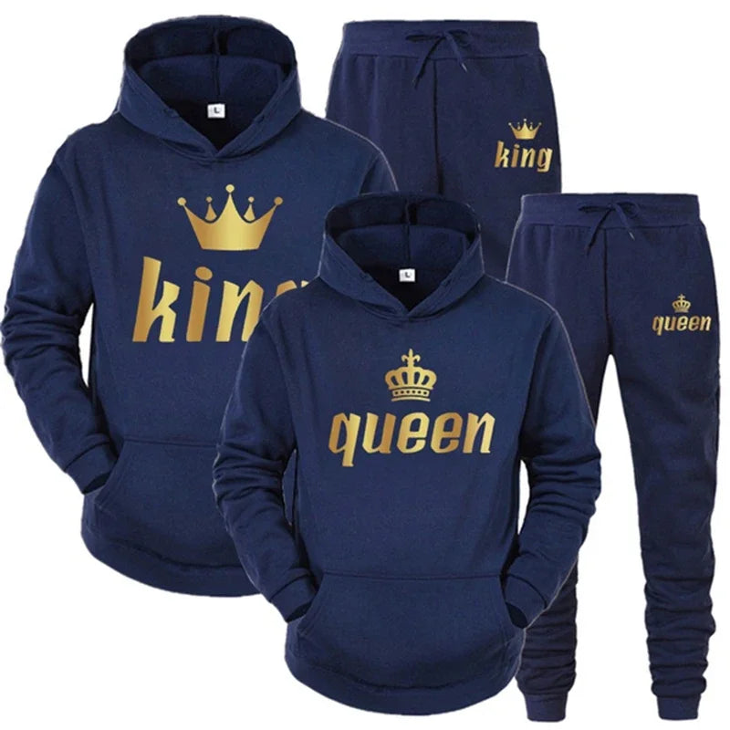 Maxy King And Queen Couple Outfit Hoodie and Jogger Pants High Quality Men Women Daily Casual Sport Jogging Suit King Queen Tracksuit