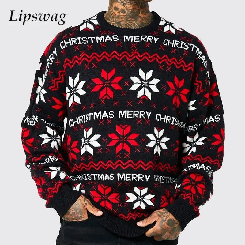 Christmas Sweaters Mens Casual O Neck Long Sleeve Loose Knitting Jumper Tops Men Autumn Winter Fashion Knitted Sweater For Male