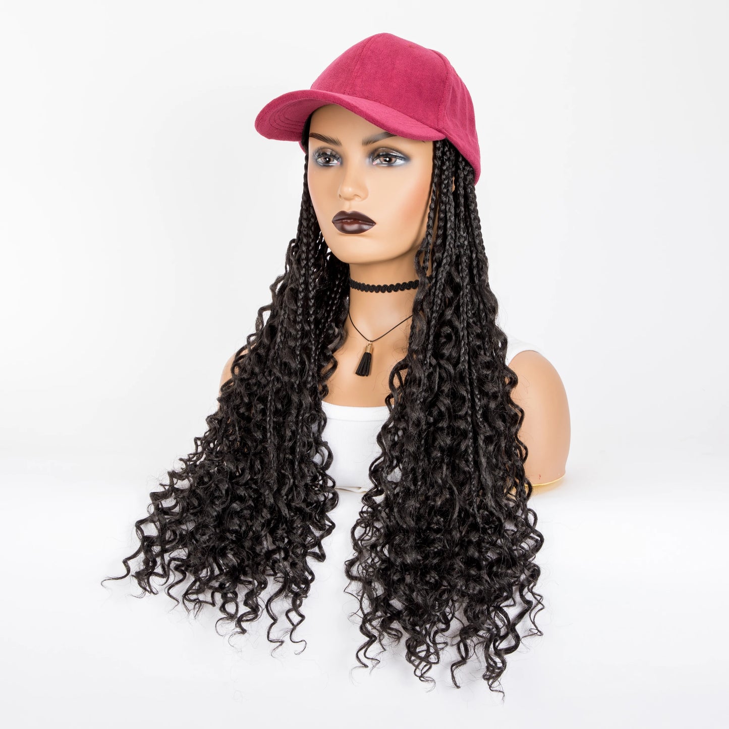 Maxy 20 Inch Black Long Synthetic Ombre Boho Box Braiding With Baseball Cap With Braids Hair Extensions Curly Wigs For Women