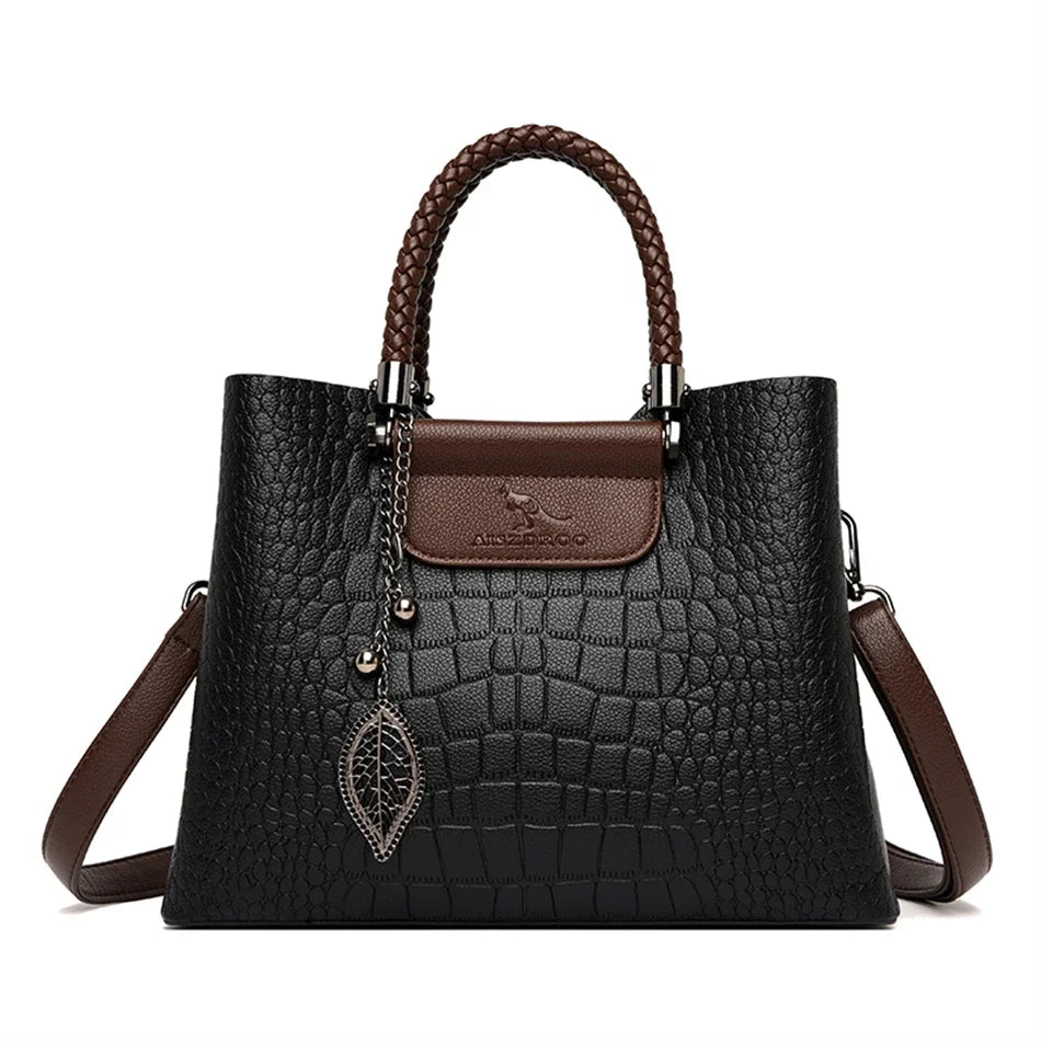 Maxy Genuine Brand Leather 3 Layers Alligator Crossbody Bag for Women Female Shoulder Messenger Sac Luxury Designer Ladies Handbags