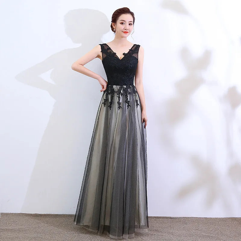 Maxy Black Sexy Suspender Dress New Dignified and Elegant Evening Party Host Appears Thin, Socialite Banquet Long Evening Dress