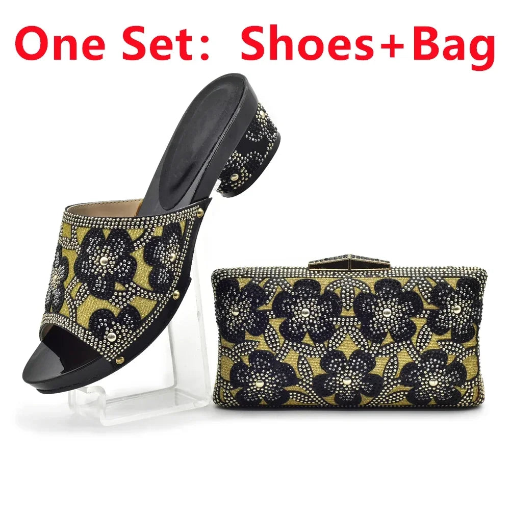 Maxy Silver African Matching Shoes and Bags Italian In Women Italian Shoes and Bags To Match Shoes with Bag Set Decorated with Stone