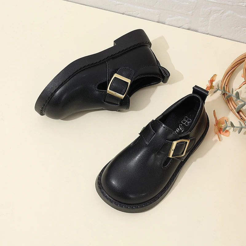Maxy Children T-strap Casual Leather Shoes Toddler Gilrs Boys Low Heels Buckle Shoes Outdoor Infant Shoes Autumn Spring 4-12Y Sneaker
