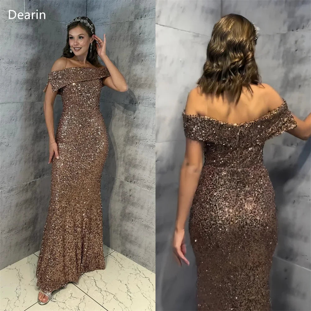 Maxy Customized Evening Dress Prom Gown Women Formal Dearin Off-the-shoulder Mermaid Floor Length Skirts Sequin Draped Bespoke Occasi