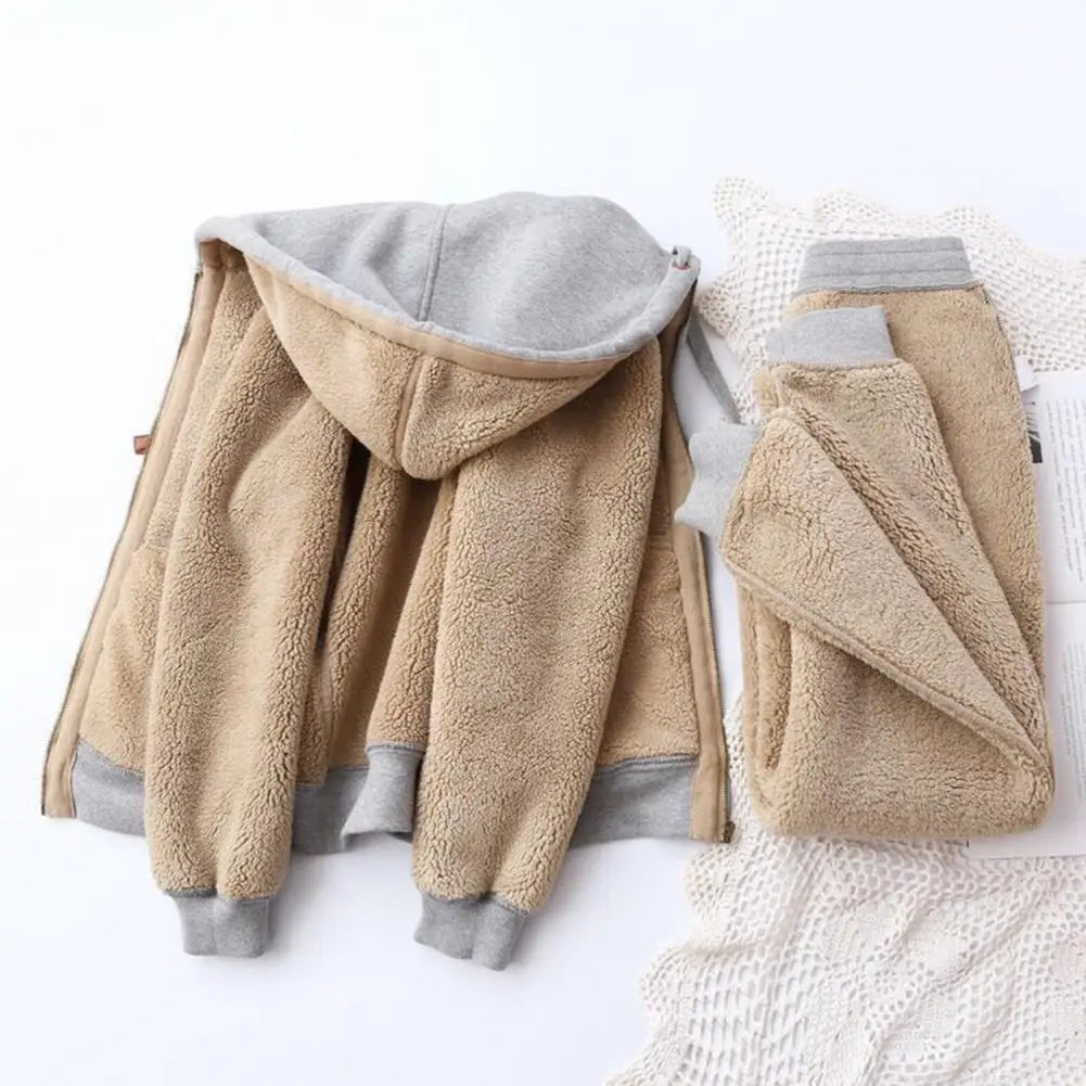 Maxy Women's Sweatshirt Pants Suit Autumn and Winter Warm Long-sleeved Fleece Thick Hoodie Coat Jogger Pants Sportswear Two-piece Set