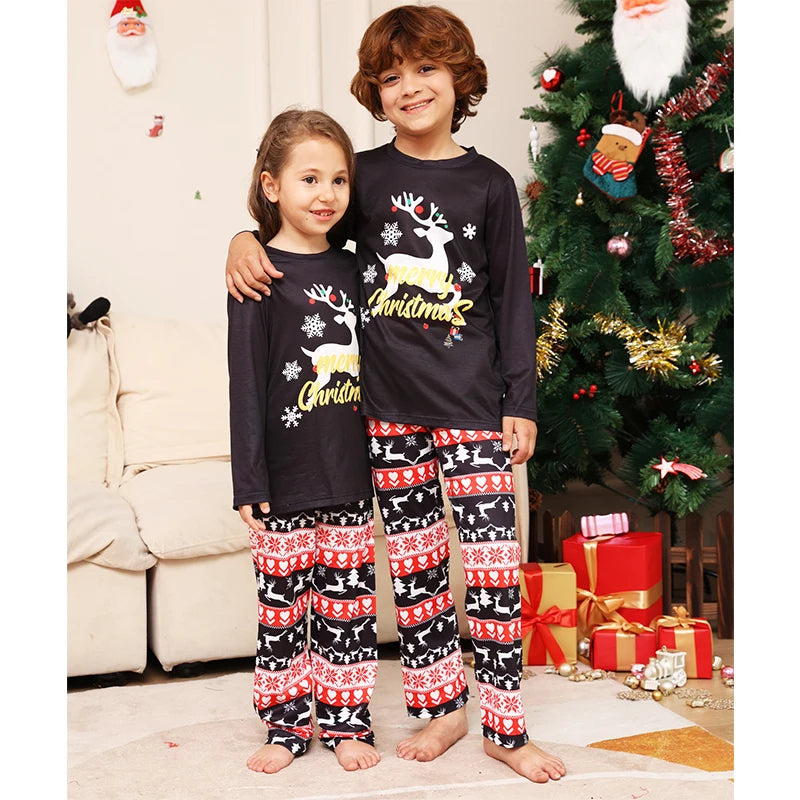 New 2024 Matching Christmas Pajamas Family Set Elk Adult Kids Baby Xmas Family Outfits Tops+Pants 2PCS Sleepwear Pyjamas Clothes
