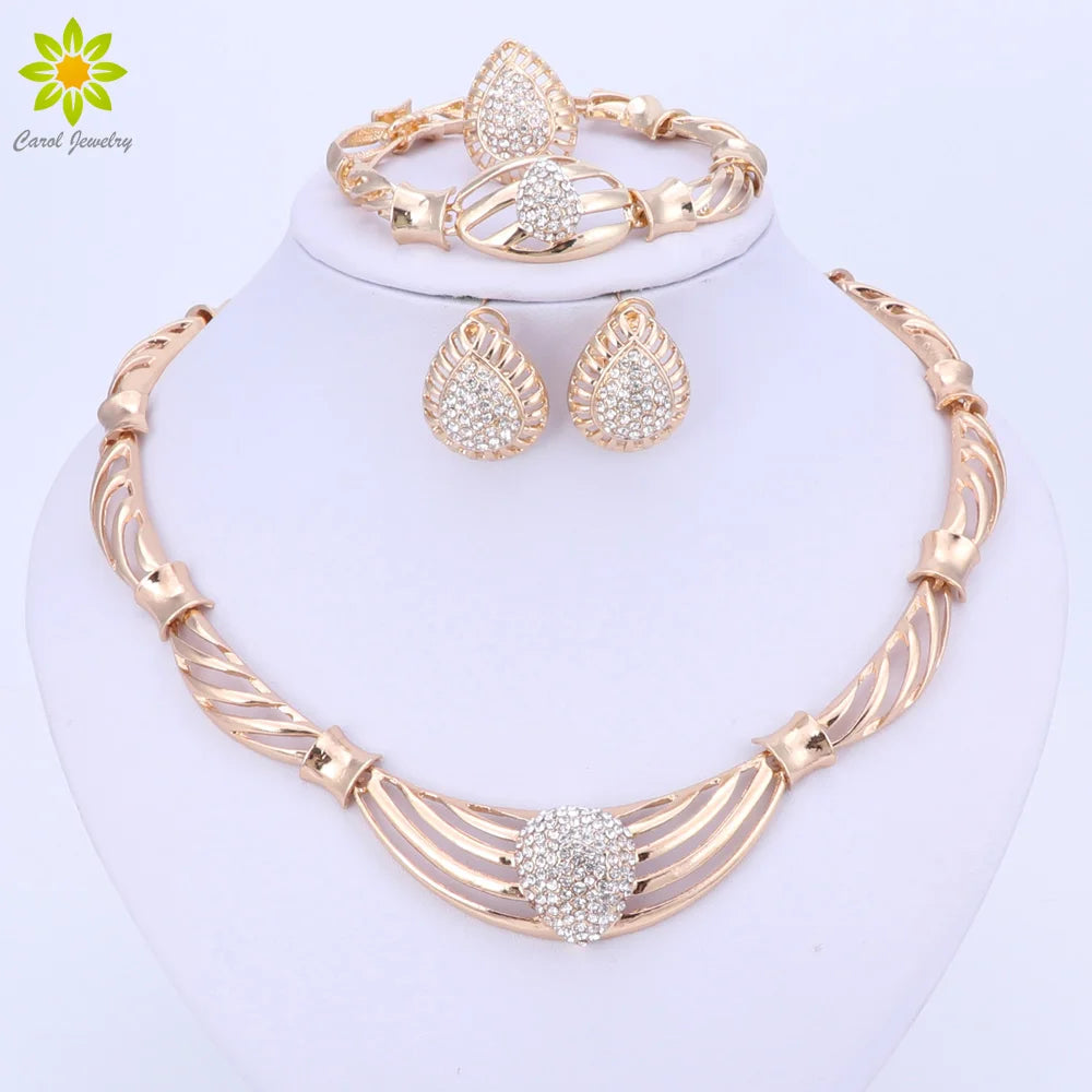 Maxy Gold Color Necklace Set Dubai African Beads Romantic Bridal Jewelry Set For Women Wedding Jewellery