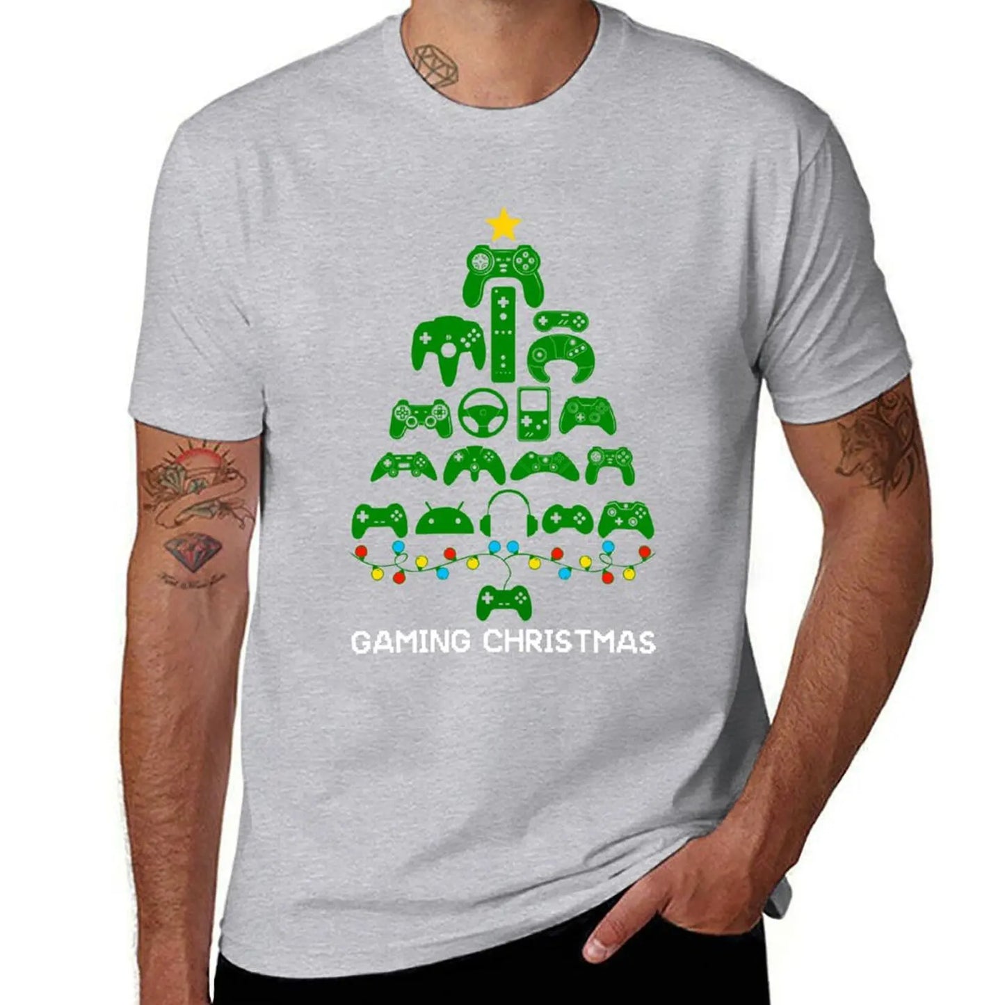 Funny Video Game Controller Christmas Tree Lights Xmas Gaming Pajama Shirt T-Shirt blacks boys whites funnys mens t shirt