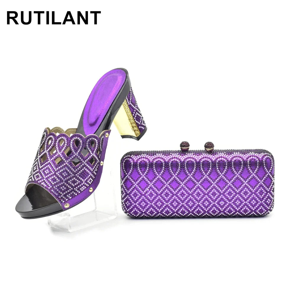 Maxy Designer Shoes and Bags Matching Set Decorated with Rhinestone Luxury Shoes Women Designers Nigerian Women Party Pumps