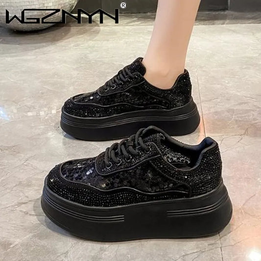Amay NEW Spring Bright Black Color Chunky Shoes Women Vulcanized Sneakers Platform Shoe Luxury Designer Sneaker Zapatillas Mujer